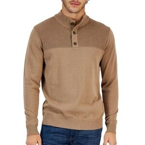 Mens Club Room Quarter Button Down Mock Neck Cotton Sweater NWT Size L -B2